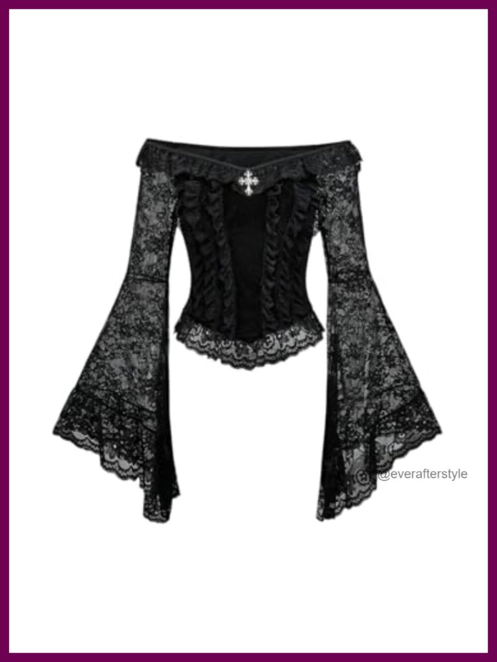 BEAUDRM Women's Off Shoulder Sheer Mesh Lace Long Sleeve Gothic Top